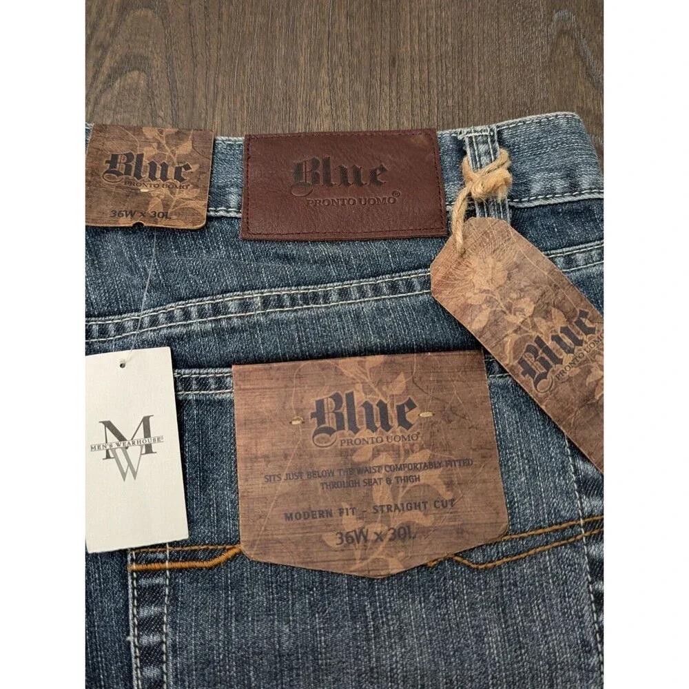 NWT Blue Pronto Uomo 5-Pocket Straight Cut Denim Blue Jeans Men's 36x30 Y2K